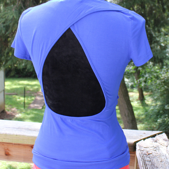 Deep V Neck Open Back Wrap T Shirt Royal Blue S/P - Picture 7 of 8